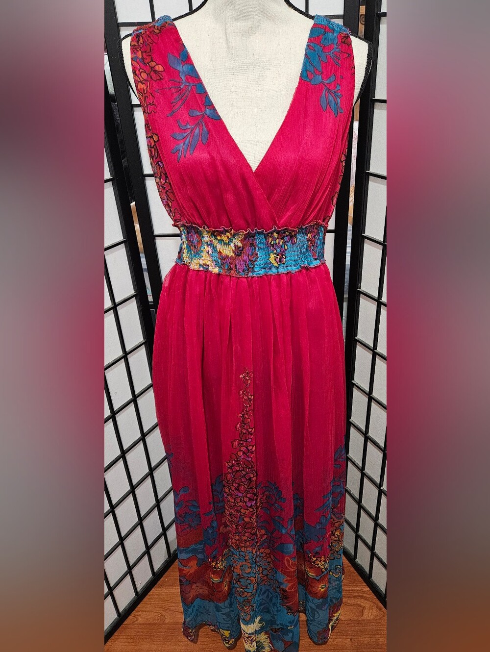 Signature Brand LargeBoho Floral Chiffon Floral Print Sleeveless Maxi Dress